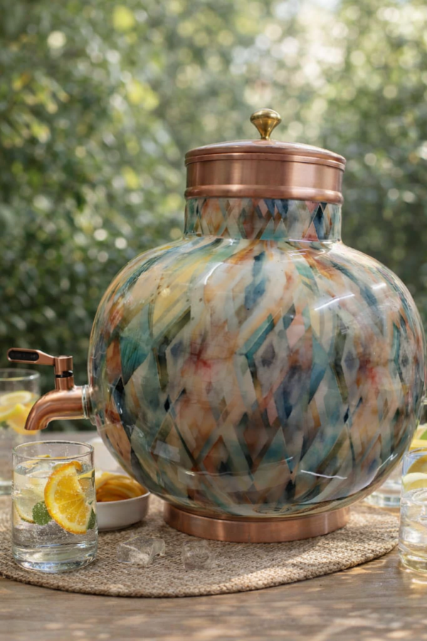 Pipal Designer Copper Water Matka – 8 Litre Prithvi Jelly Stone – Pure Copper Water Pot