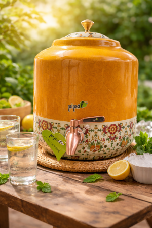 Pipal Designer Copper Water Matka  – 8 Litre Mango Carpet – Pure Copper Drinking Water Pot