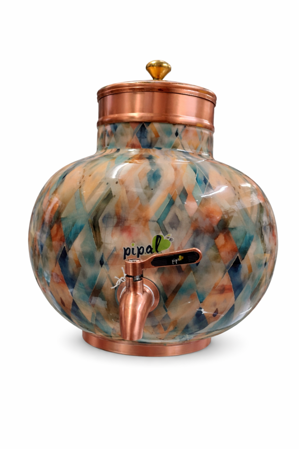 Pipal Designer Copper Water Matka – 8 Litre Prithvi Jelly Stone – Pure Copper Water Pot