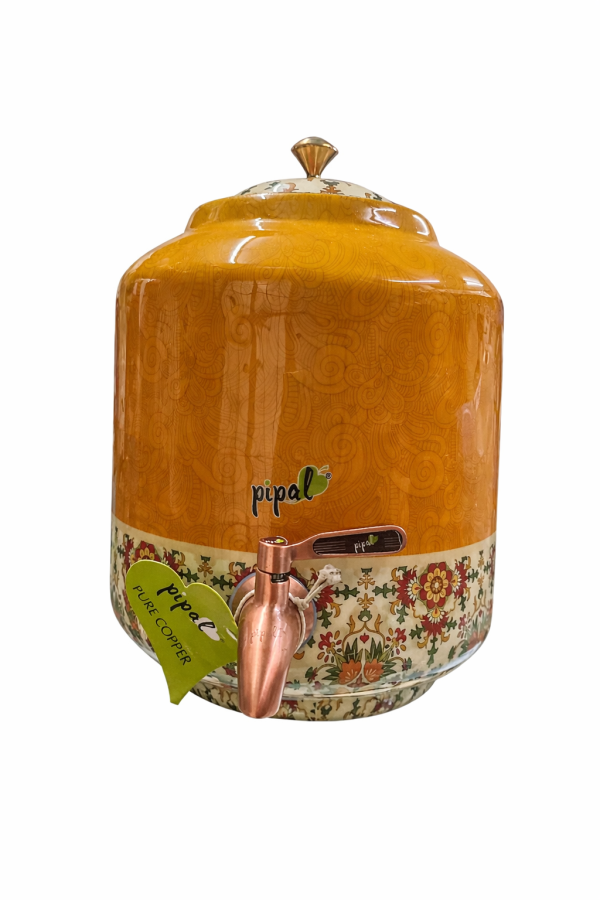 Pipal Designer Copper Water Matka  – 8 Litre Mango Carpet – Pure Copper Drinking Water Pot