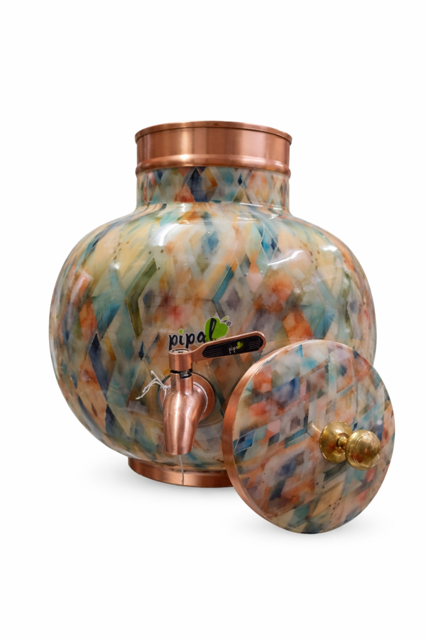 Pipal Designer Copper Water Matka – 8 Litre Prithvi Jelly Stone – Pure Copper Water Pot