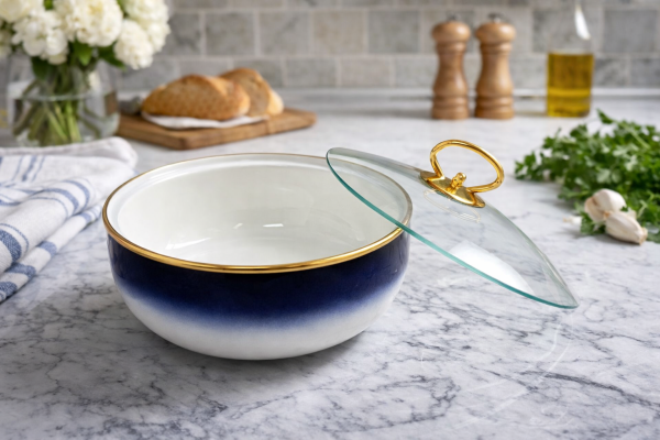 White Gold Fine Porcelain Dinner Set 35pcs – Dark Blue Gold Rim