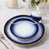 White Gold Fine Porcelain Dinner Set 35pcs – Dark Blue Gold Rim