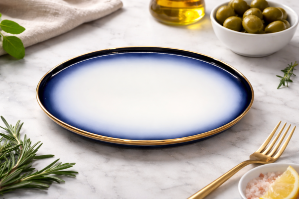 White Gold Fine Porcelain Dinner Set 35pcs – Dark Blue Gold Rim