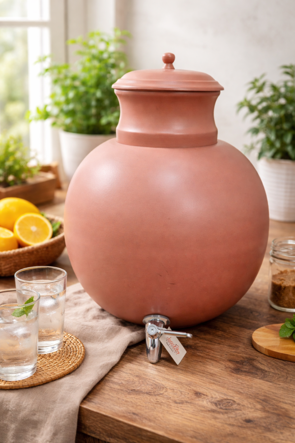 Mirror Finish Stainless Steel Water Pot with Tap – Deluxe Kesari Coated | Kitchen Water Storage Container 10 Litre