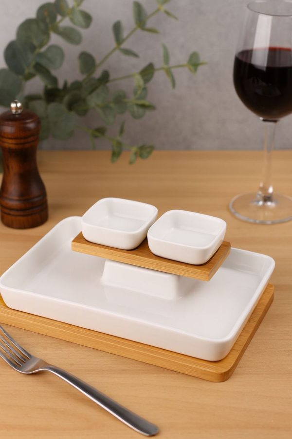 ROXX Arlet 2 – Tier Rectangular Chip & Dip Serving Tray Set – Snack & Appetizer Platter  –  6346