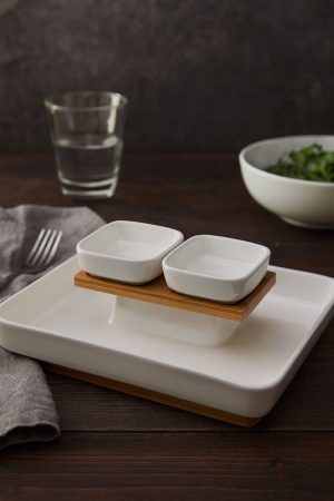 ROXX Arlet 2 – Tier Rectangular Chip & Dip Serving Tray Set – Snack & Appetizer Platter  –  6346