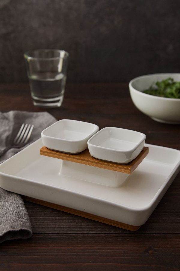 ROXX Arlet 2 – Tier Rectangular Chip & Dip Serving Tray Set – Snack & Appetizer Platter  –  6346