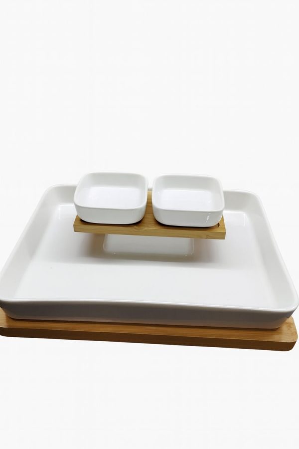 ROXX Arlet 2 – Tier Rectangular Chip & Dip Serving Tray Set – Snack & Appetizer Platter  –  6346