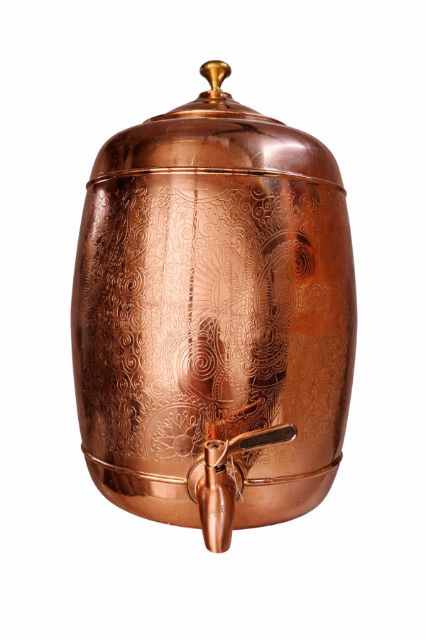 Pipal Handcrafted Copper Shagun Matka with Carved Design – 8 litre Carving ? Traditional Water Pot
