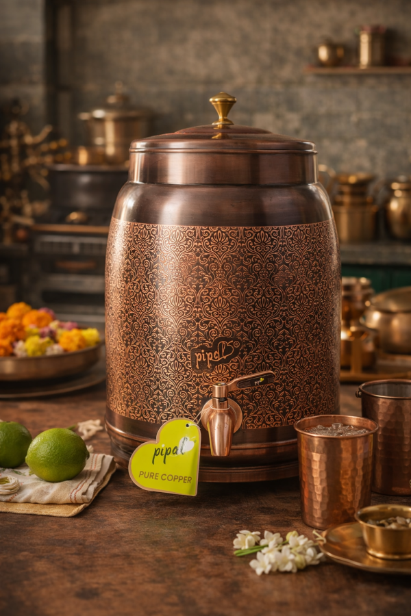 Pipal Rudra Copper Matka – 9 Litre Antique – Handcrafted Copper Water Storage Pot