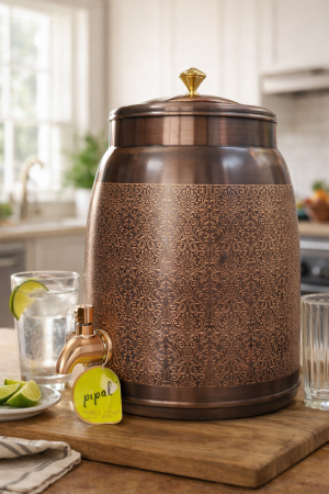 Pipal Rudra Copper Matka – 9 Litre Antique – Handcrafted Copper Water Storage Pot