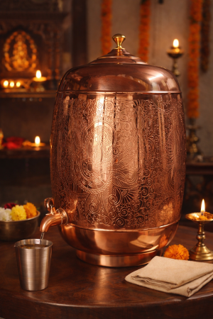 Pipal Handcrafted Copper Shagun Matka – 11 Litre Traditional Carving – Premium Water Pot