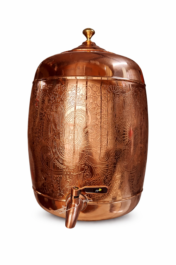 Pipal Handcrafted Copper Shagun Matka – 11 Litre Traditional Carving – Premium Water Pot