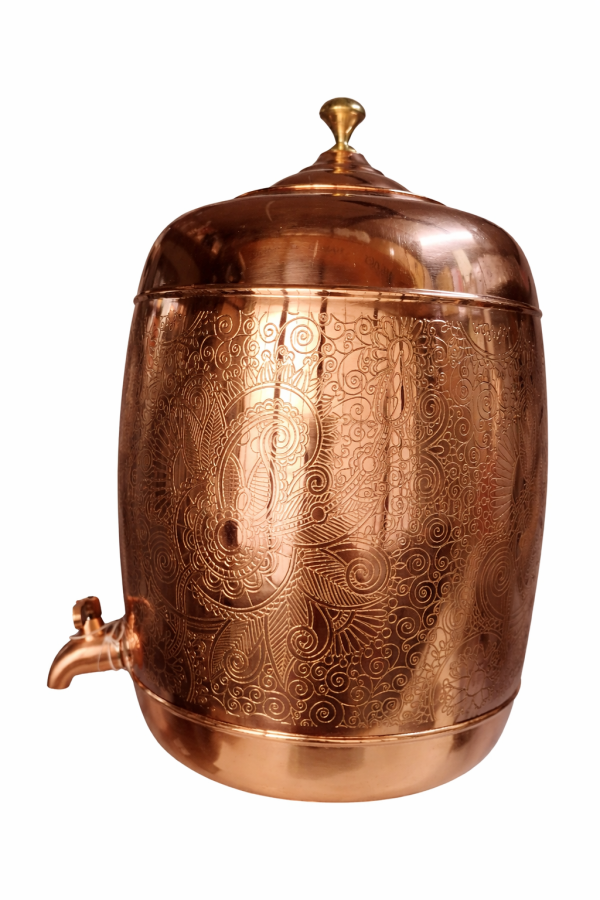 Pipal Handcrafted Copper Shagun Matka – 11 Litre Traditional Carving – Premium Water Pot