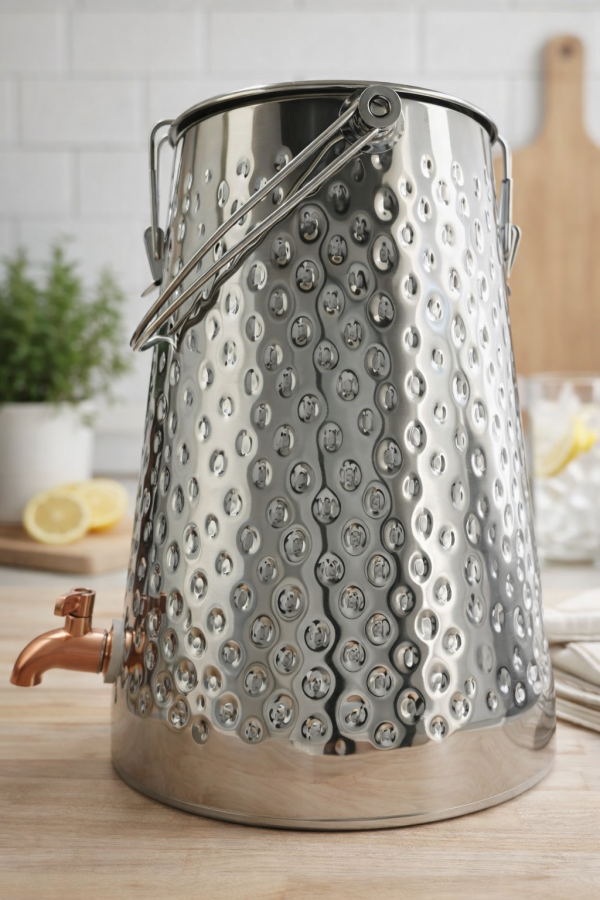 Prabha Tapered Hammered Water Pot – Dot Design – Stainless Steel Water Storage