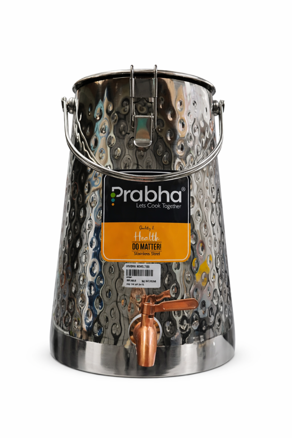 Prabha Tapered Hammered Water Pot – Dot Design – Stainless Steel Water Storage