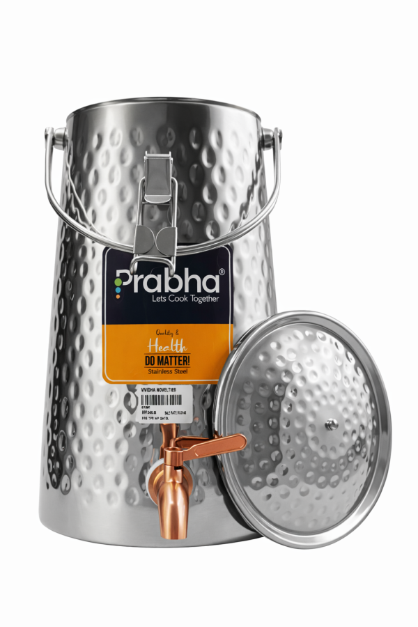 Prabha Tapered Hammered Water Pot – Dot Design – Stainless Steel Water Storage