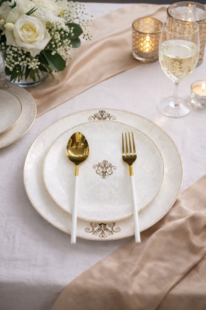 White Gold Fine Magnesium Porcelain Dinner Set 18pcs  – T Design