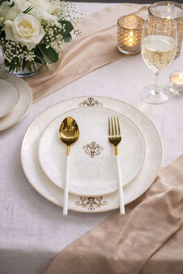 White Gold Fine Magnesium Porcelain Dinner Set 18pcs  – T Design