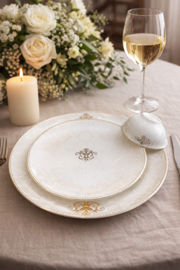 White Gold Fine Magnesium Porcelain Dinner Set 18pcs  – T Design