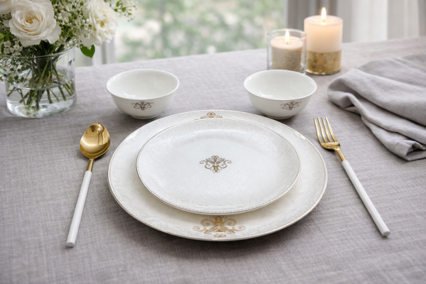 White Gold Fine Magnesium Porcelain Dinner Set 18pcs  – T Design