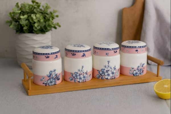 ROXX Celeste Candy Pink Storage Jar Set – 5 Pieces   –   Kitchen & Pantry Containers  –  6534