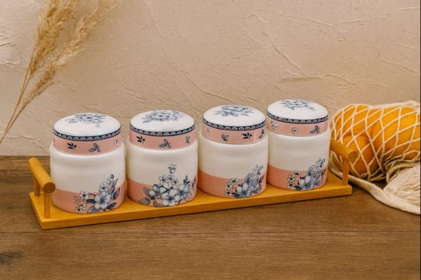 ROXX Celeste Candy Pink Storage Jar Set – 5 Pieces   –   Kitchen & Pantry Containers  –  6534