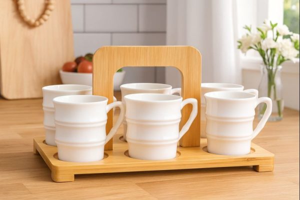 ROXX Stella Mug Set with Stand – 7 Piece Premium Ceramic Drinking Mug Set  120ml –  6445