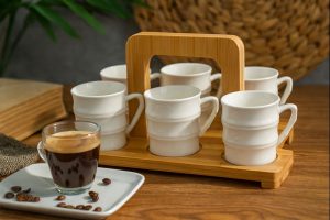 ROXX Stella Mug Set with Stand – 7 Piece Premium Ceramic Drinking Mug Set  120ml –  6445