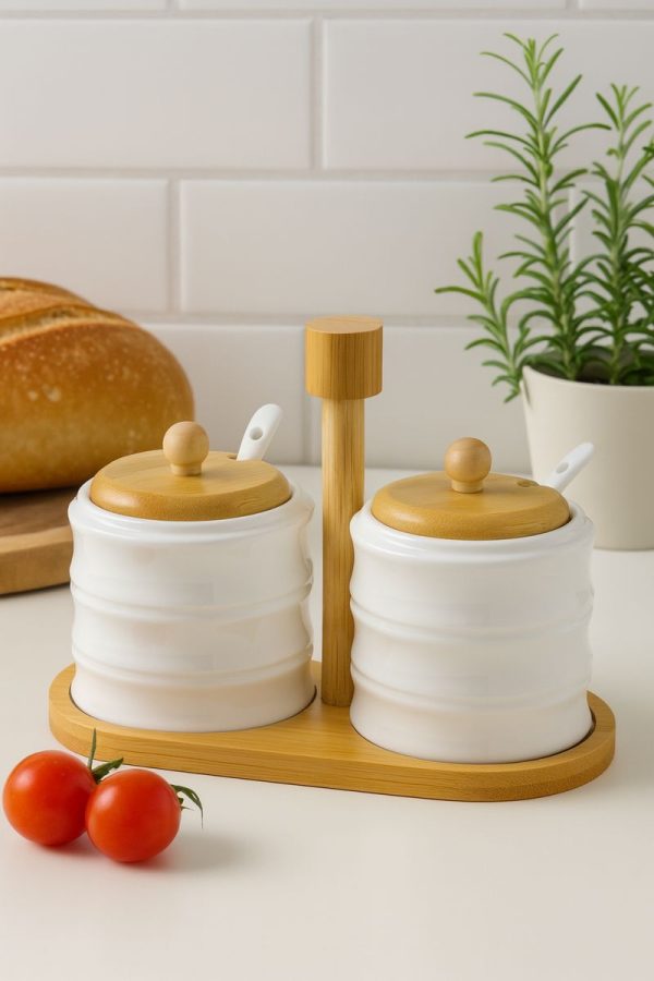 ROXX Bamboo Round Condiments Set – 2 Piece Kitchen Storage & Serving Containers  –  6439