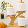 Roxx Bamboo Tree Round Condiment Set – Eco – Friendly Spice & Seasoning Organizer  –  6438