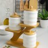 Roxx Bamboo Tree Round Condiment Set – Eco – Friendly Spice & Seasoning Organizer  –  6438