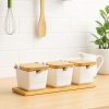 ROXX Bamboo Square Condiment Set with Ceramic Bowls – Kitchen Serving & Tableware Set  –  6441