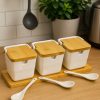 ROXX Bamboo Square Condiment Set with Ceramic Bowls – Kitchen Serving & Tableware Set  –  6441
