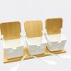 ROXX Bamboo Square Condiment Set with Ceramic Bowls – Kitchen Serving & Tableware Set  –  6441