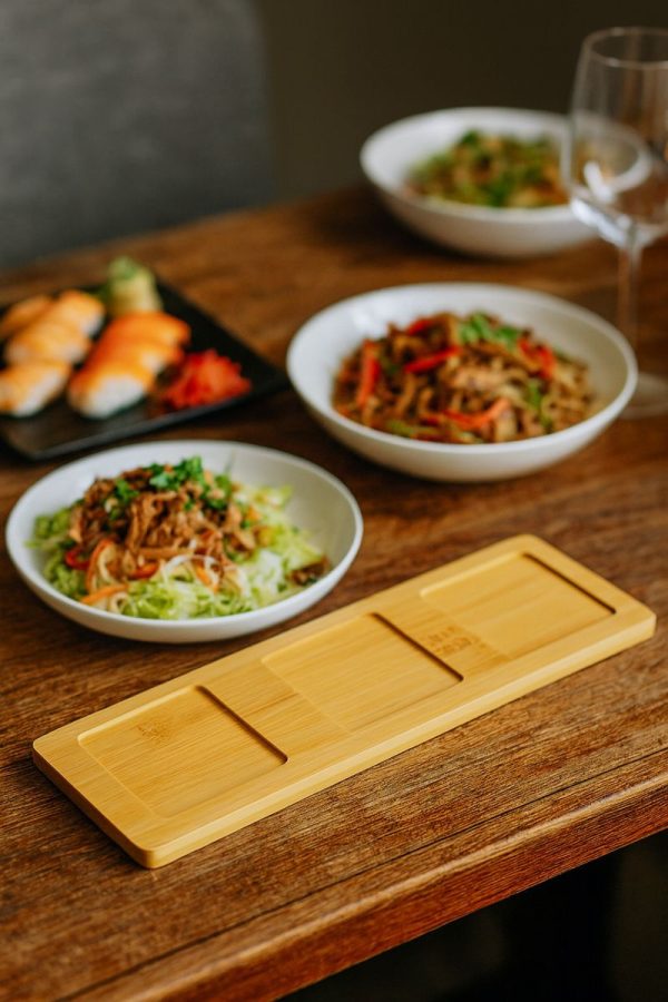 ROXX Bamboo Square Condiment Set with Ceramic Bowls – Kitchen Serving & Tableware Set  –  6441