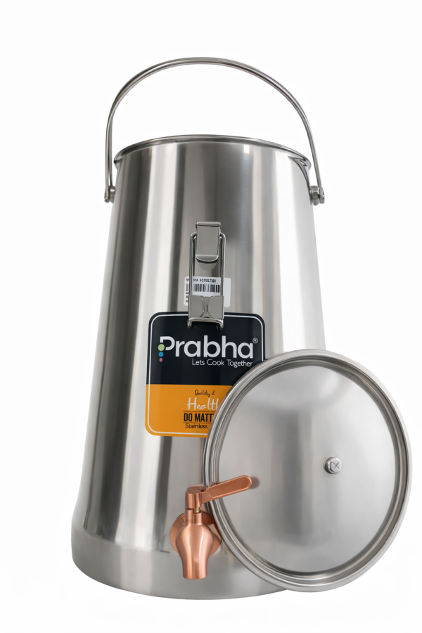 Prabha Tapered Stainless Steel Water Pot – Plain Finish – Traditional Drinking Water Storage