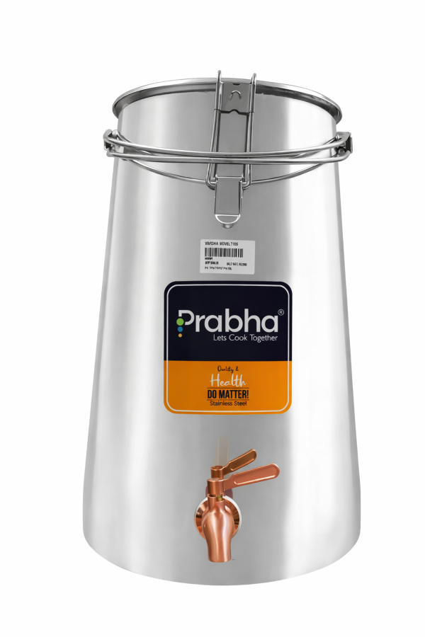 Prabha Tapered Stainless Steel Water Pot – Plain Finish – Traditional Drinking Water Storage
