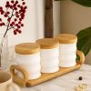 White Gold Storage Jar Set with Bamboo Stand  –   3 – Piece Kitchen Container Set  –  WG – 401