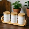 White Gold Storage Jar Set with Bamboo Stand  –   3 – Piece Kitchen Container Set  –  WG – 401