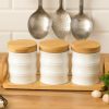 White Gold Storage Jar Set with Bamboo Stand  –   3 – Piece Kitchen Container Set  –  WG – 401