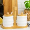 White Gold Pickle Jar Set with Bamboo Stand – 2 Pieces   –   Decorative Kitchen Storage Containers  –  WG – 402