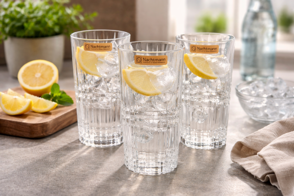 Nachtmann Crystal Highland Square Long Drink Glasses 445ml Set of 6 Pcs (98234) – Premium Fine Bavarian Lead Free Glassware