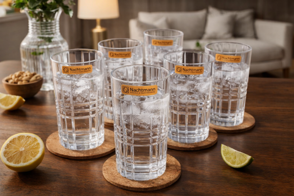Nachtmann Crystal Highland Square Long Drink Glasses 445ml Set of 6 Pcs (98234) – Premium Fine Bavarian Lead Free Glassware